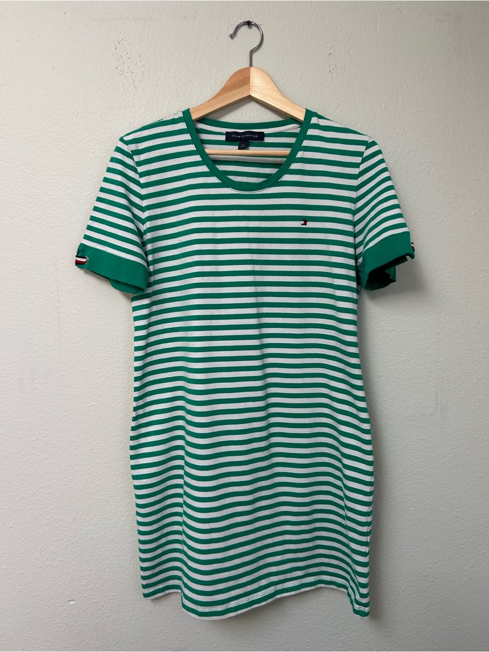 Tommy Hilfiger Green and White Striped Mini Dress
